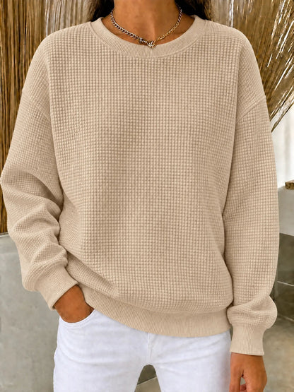 🔥Women's Waffle Knit Crewneck Sweatshirt