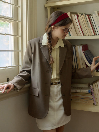 Classic Notched Lapel Pocket Back Slit Blazer