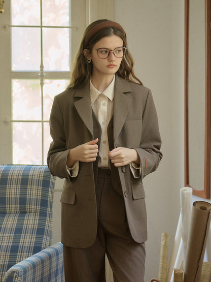 Classic Notched Lapel Pocket Back Slit Blazer