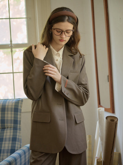 Classic Notched Lapel Pocket Back Slit Blazer