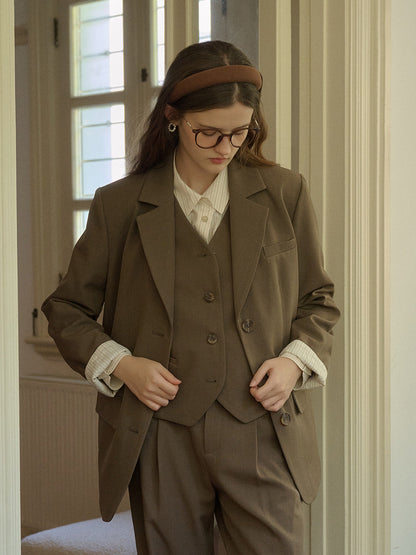 Classic Notched Lapel Pocket Back Slit Blazer