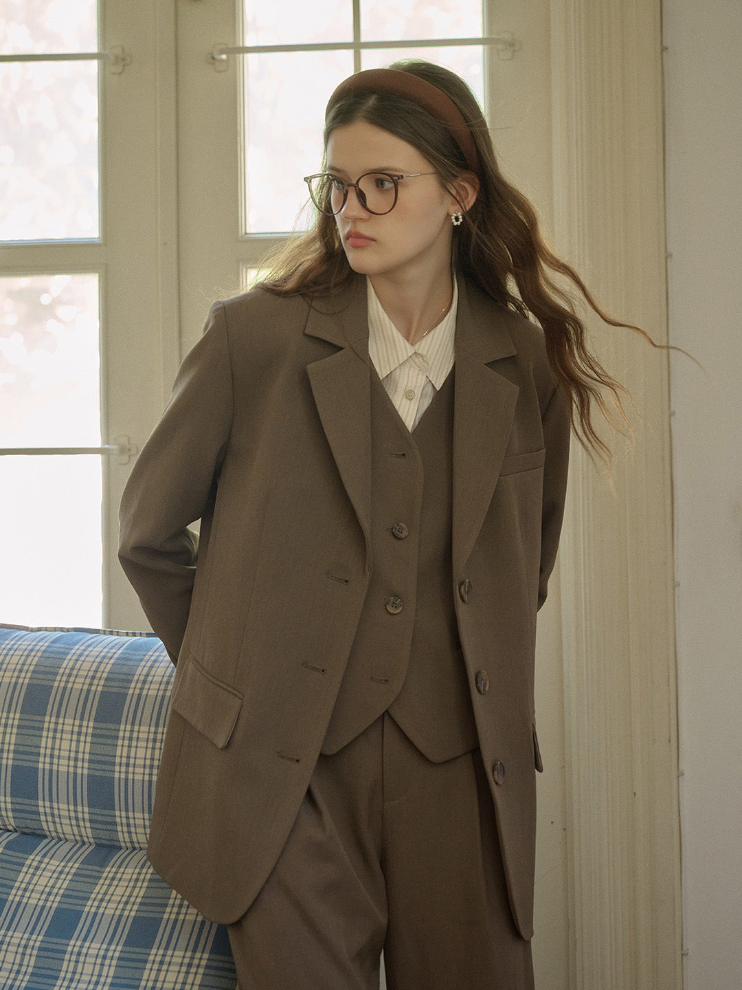 Classic Notched Lapel Pocket Back Slit Blazer