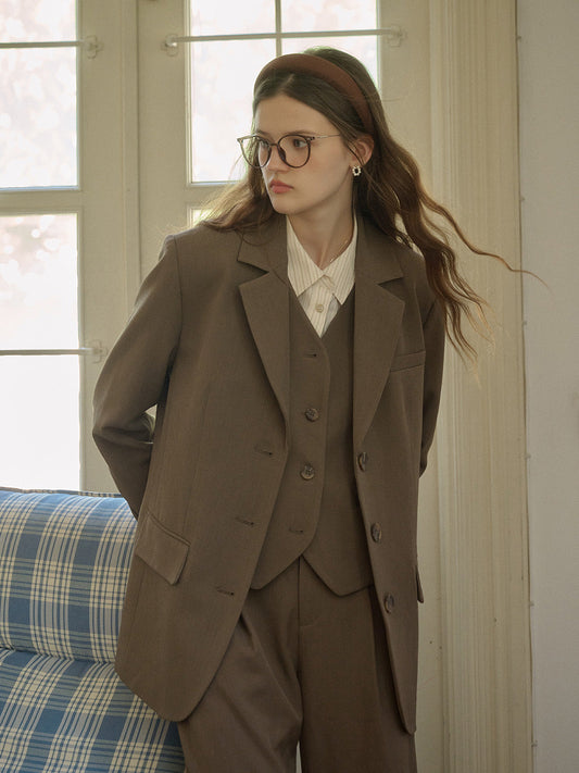 Classic Notched Lapel Pocket Back Slit Blazer