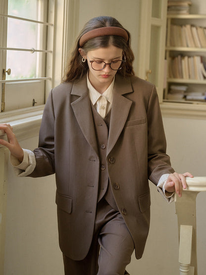 Classic Notched Lapel Pocket Back Slit Blazer