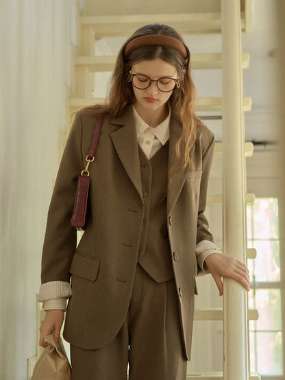 Classic Notched Lapel Pocket Back Slit Blazer