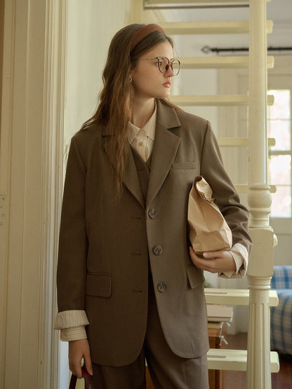 Classic Notched Lapel Pocket Back Slit Blazer