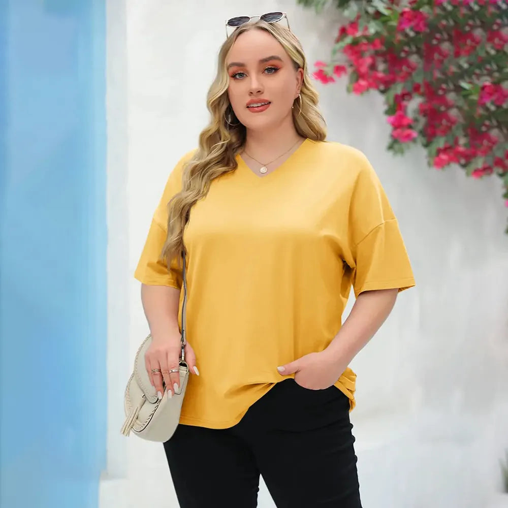 🔥 Limited-Time Offer:Women's Plus Size V Neck T Shirts Loose Fit Cotton Tunic Tops