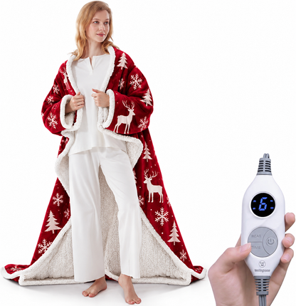 🔥 Wearable Heated Sherpa Blanket with Foot Pocket – Cozy Warmth & Auto Shut-Off