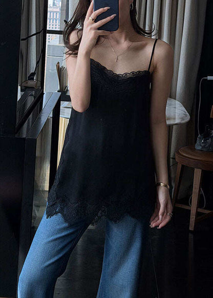 Unique White Lace Patchwork Cotton Spaghetti Strap Top Summer