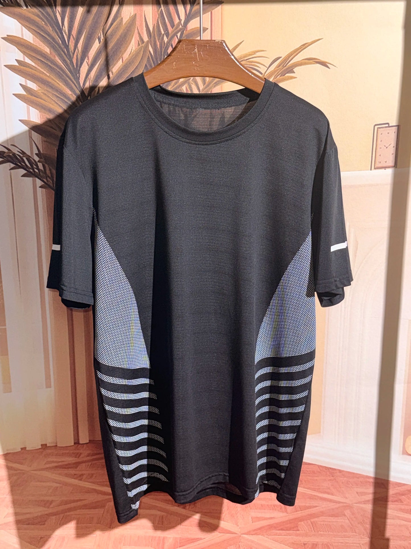 Men's Quick-Drying Breathable Color-Blocked Sports Short-Sleeve T-Shirt, Printed Mesh Fabric