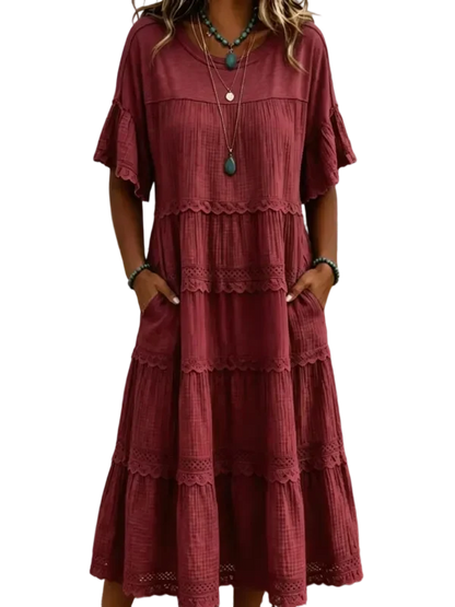 🔥Cool & breathable fabric🍃Women's Vintage Patchwork Lace Dress.