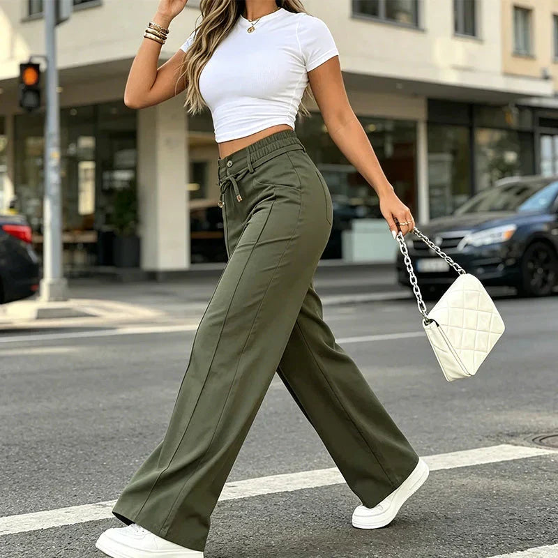 💥Last Day Promotion💥New Summer Drawstring High Waist Wide Leg Pants