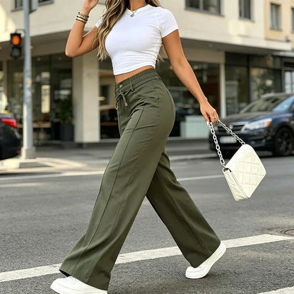 💥Last Day Promotion💥New Summer Drawstring High Waist Wide Leg Pants