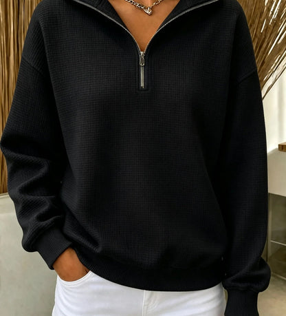 CLEARANCE SALE🔥Women's Waffle Knit Quarter-Zip Sweatshirt