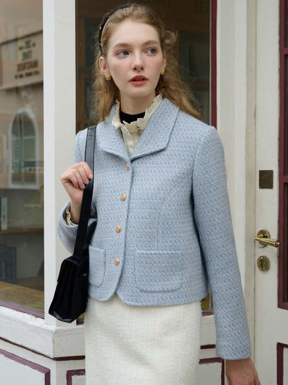 Simple Lapel Tweed Baby Blue Jacket