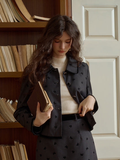 Vintage Peter Pan Collar Butterfly Flocking Pocket Jacket