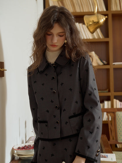 Vintage Peter Pan Collar Butterfly Flocking Pocket Jacket