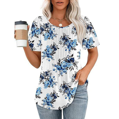 🔥Last Day Promotion🔥Womens T Shirts Short Sleeve Pleated Dressy Casual Scooped Neck Summer Tops Blouses
