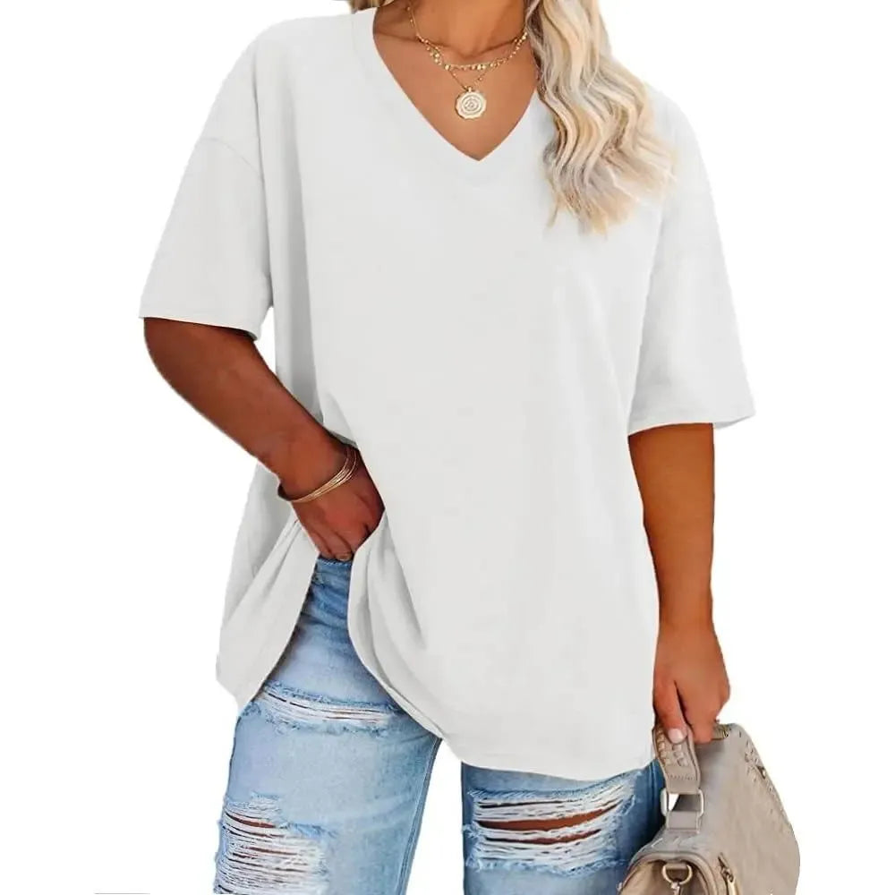 🔥 Limited-Time Offer:Women's Plus Size V Neck T Shirts Loose Fit Cotton Tunic Tops