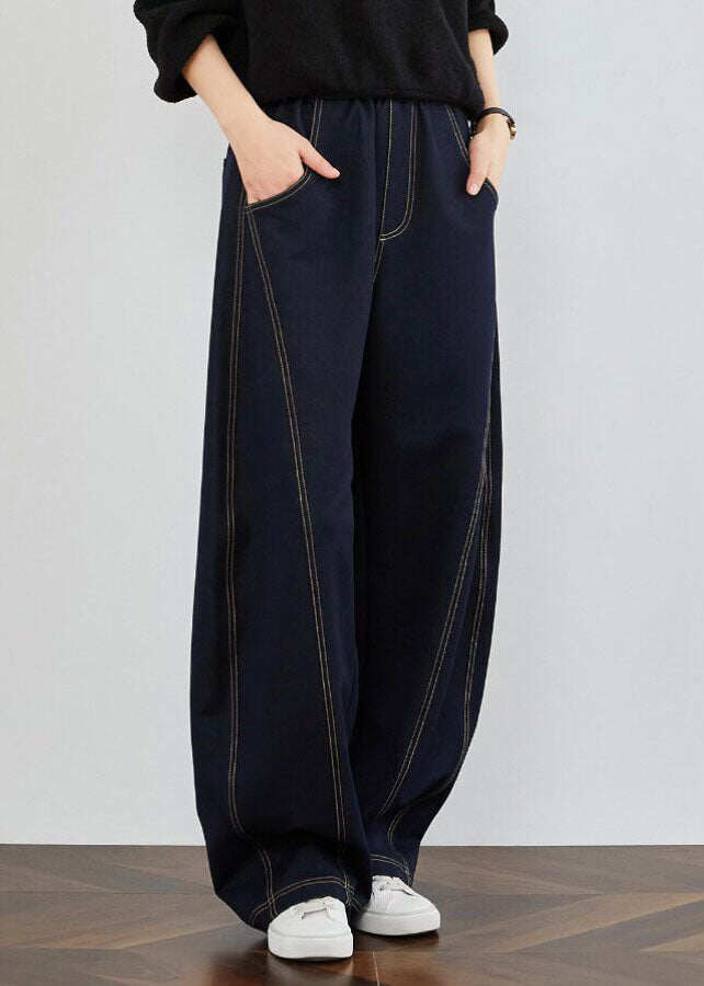 Elegant Blue Pockets Patchwork Denim Pants Spring