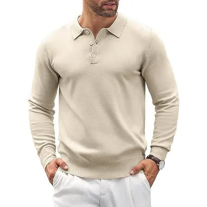 Men's Long Sleeve Knit Polo - Casual Button Down Golf Shirts for Men Formal Quarter
