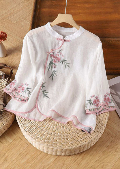 Chinese Style Apricot Stand Collar Embroidered Tops Spring