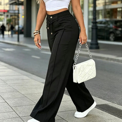 💥Last Day Promotion💥New Summer Drawstring High Waist Wide Leg Pants