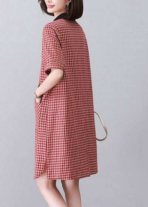 Boutique Red Peter Pan Collar Plaid Mid Dress Summer