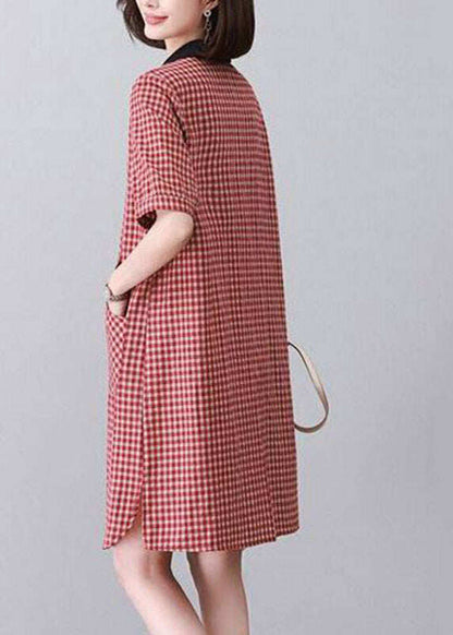 Boutique Red Peter Pan Collar Plaid Mid Dress Summer