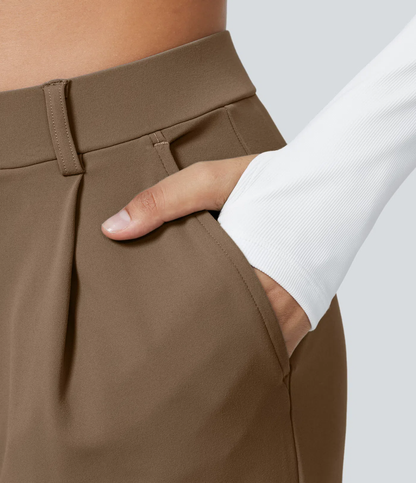 High Waisted Side Pocket Straight Leg Work Pants