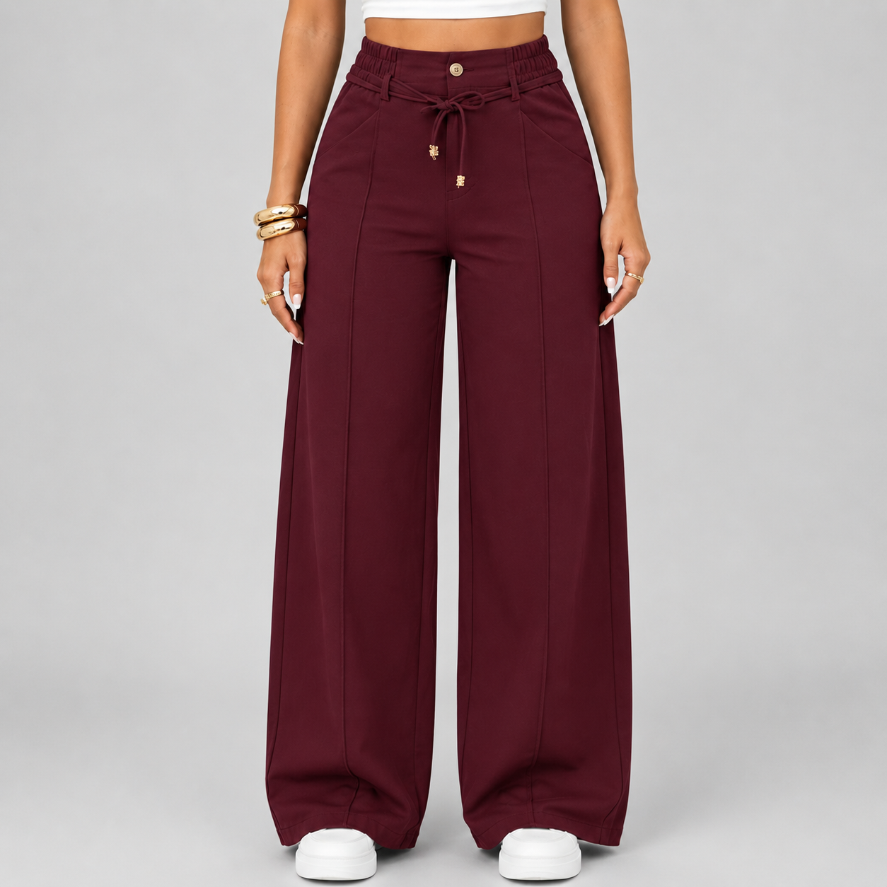 💥Last Day Promotion💥New Summer Drawstring High Waist Wide Leg Pants