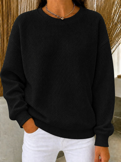 🔥Women's Waffle Knit Crewneck Sweatshirt