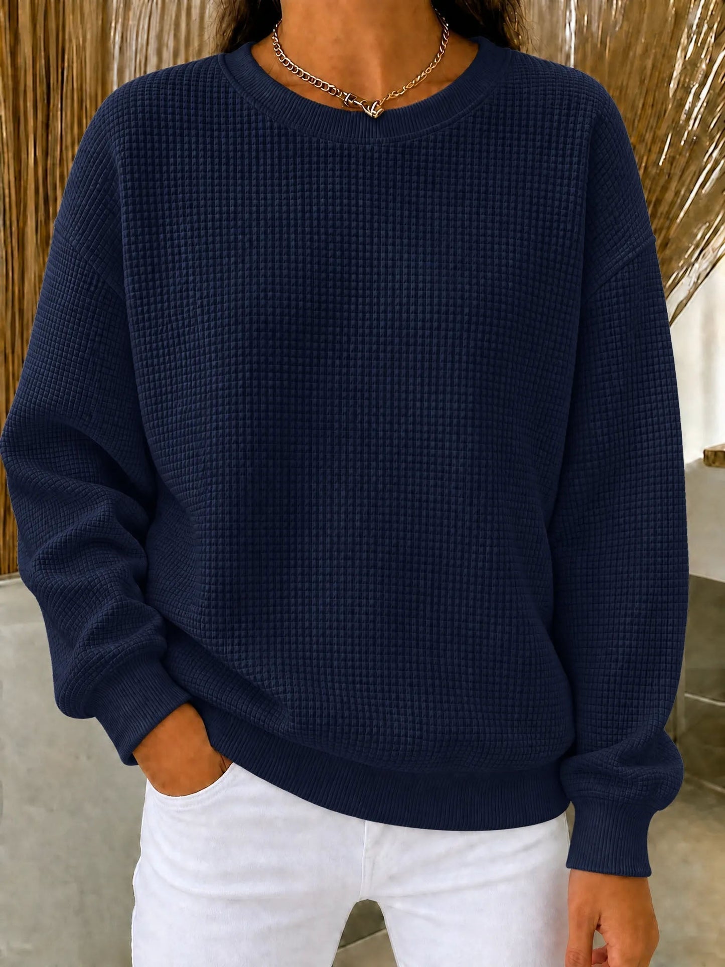 🔥Women's Waffle Knit Crewneck Sweatshirt