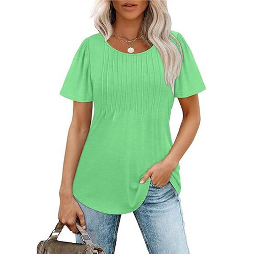 🔥Last Day Promotion🔥Womens T Shirts Short Sleeve Pleated Dressy Casual Scooped Neck Summer Tops Blouses