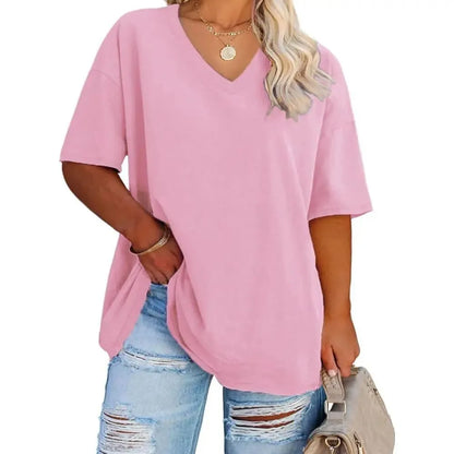 🔥 Limited-Time Offer:Women's Plus Size V Neck T Shirts Loose Fit Cotton Tunic Tops