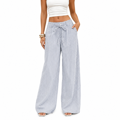 ⚡FINAL SALE⚡- Women's  Striped With Pockets Black Baggy Low Rise Wide Leg Pants