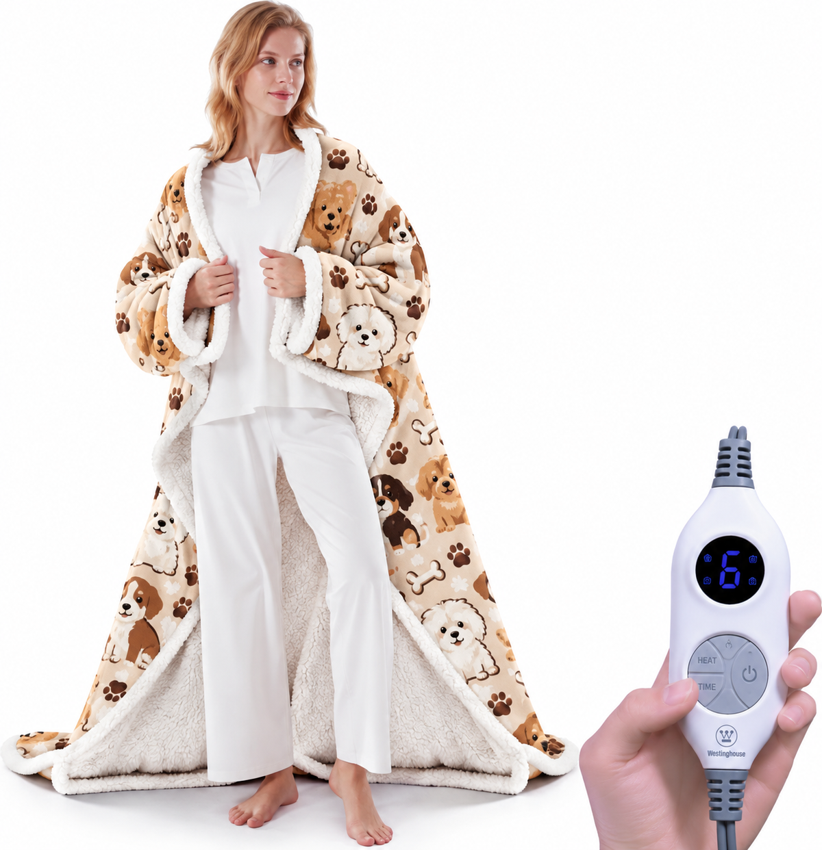 🔥 Wearable Heated Sherpa Blanket with Foot Pocket – Cozy Warmth & Auto Shut-Off