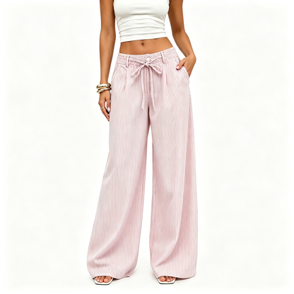 ⚡FINAL SALE⚡- Women's  Striped With Pockets Black Baggy Low Rise Wide Leg Pants