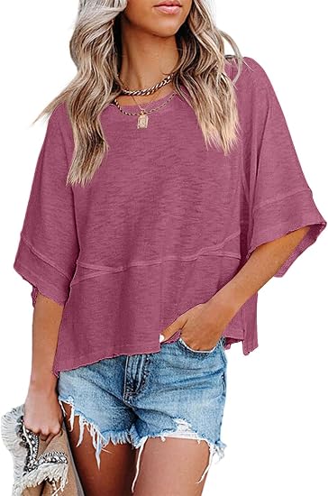 CLEARANCE SALE🔥Women's Summer Casual T-Shirts Loose Fit Crewneck 3/4 Sleeve Tops