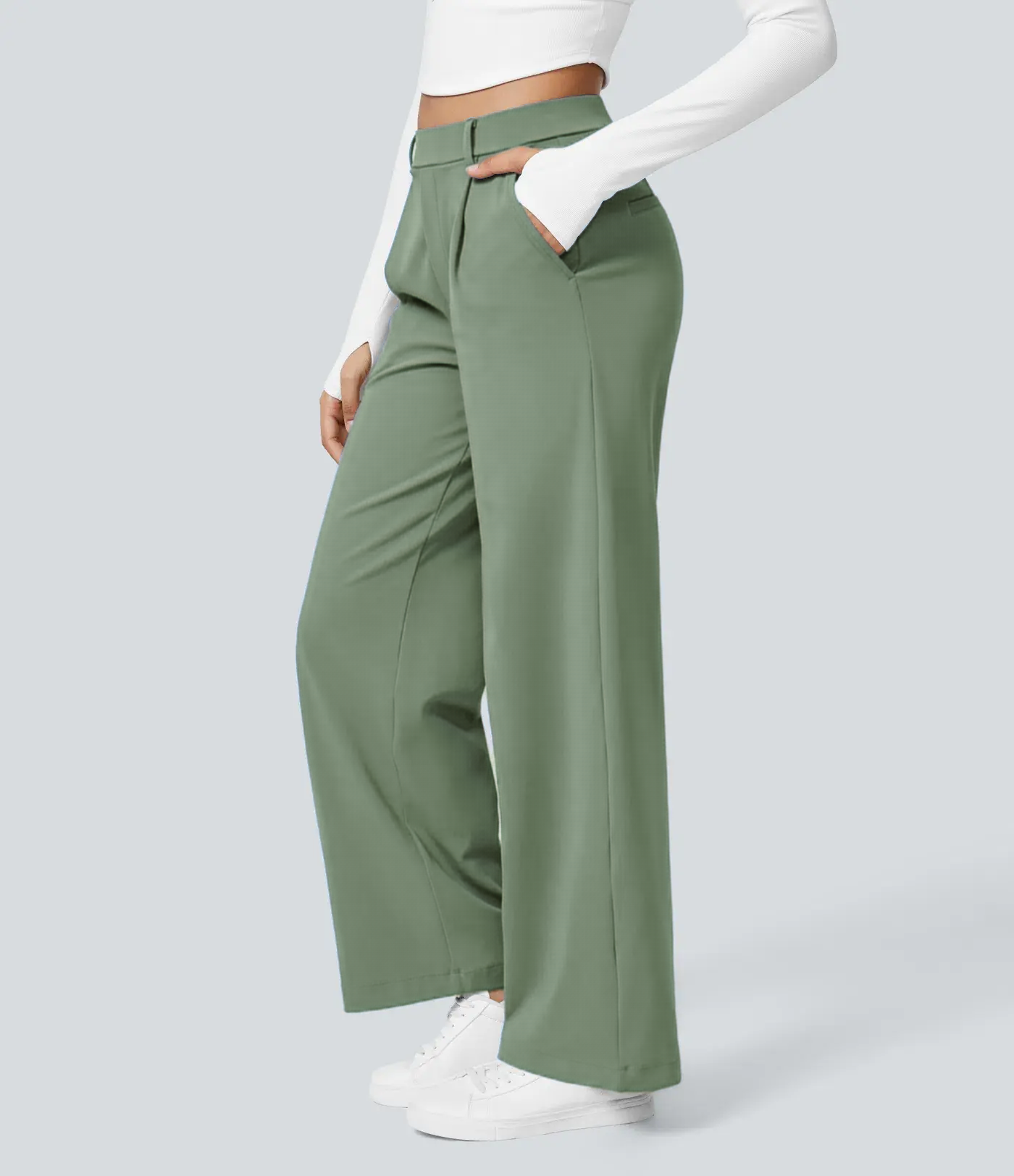 High Waisted Side Pocket Straight Leg Work Pants