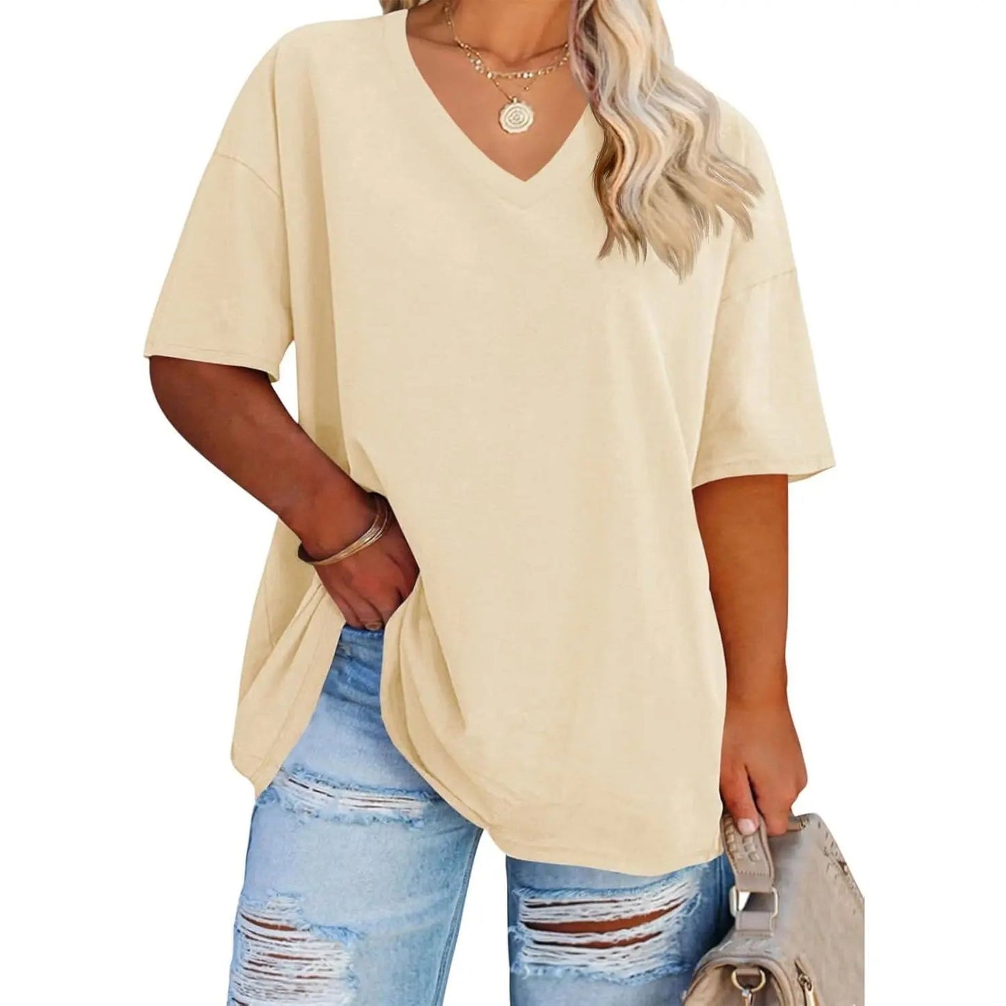 【End of Summer Sale】Women's V Neck T Shirts Summer Half Sleeve Tee