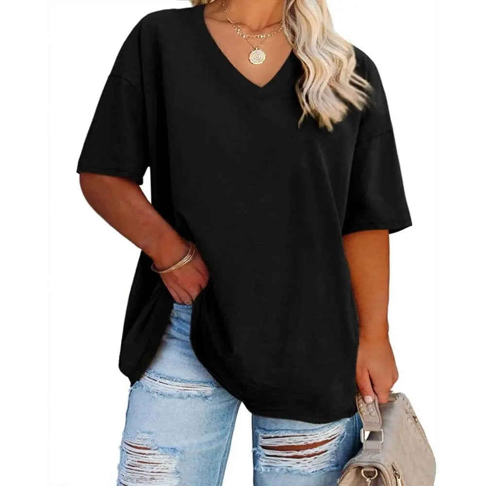 【End of Summer Sale】Women's V Neck T Shirts Summer Half Sleeve Tee