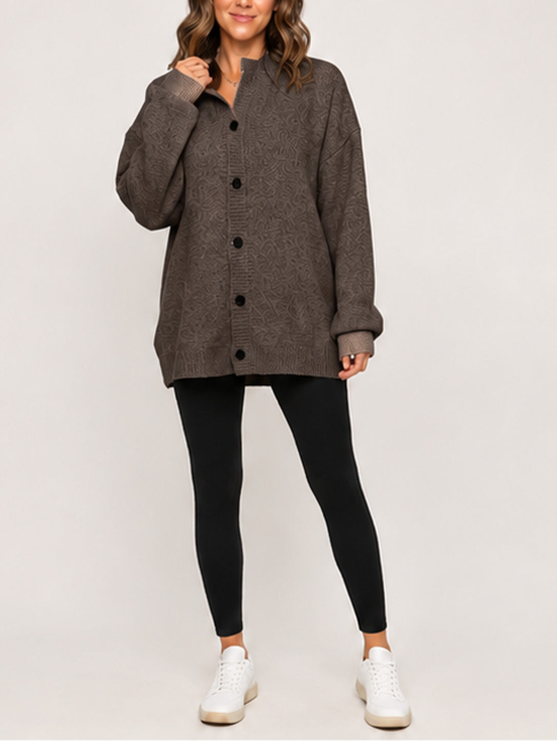 Women Oversized Button Front Knit Cardigan
