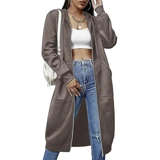 Women's Zip Up Fleece Hoodie Tunic Jacket