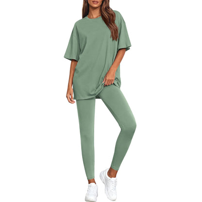 2-Piece Lounge Set Women 2026 Casual Oversized Shirts Leggings Matching Workout