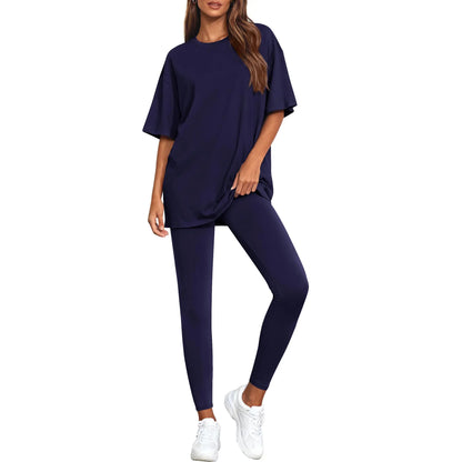 2-Piece Lounge Set Women 2026 Casual Oversized Shirts Leggings Matching Workout