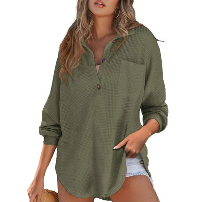 Women's Oversized Waffle Knit Henley Top🔥