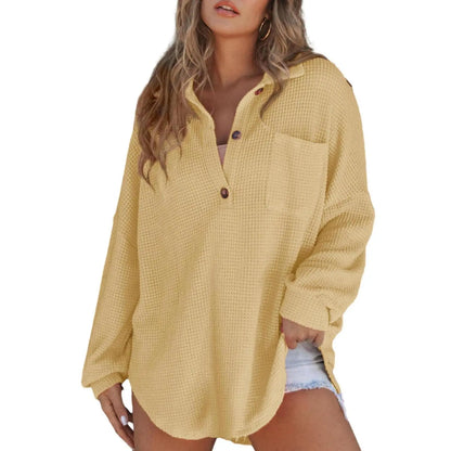 Women's Oversized Waffle Knit Henley Top
