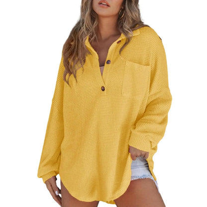 Women's Oversized Waffle Knit Henley Top