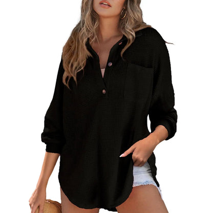 Women's Oversized Waffle Knit Henley Top